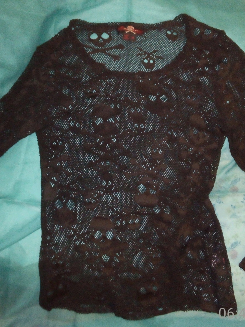 Black Lace Skulls Long-Sleeve Women’s Top Mesh M
